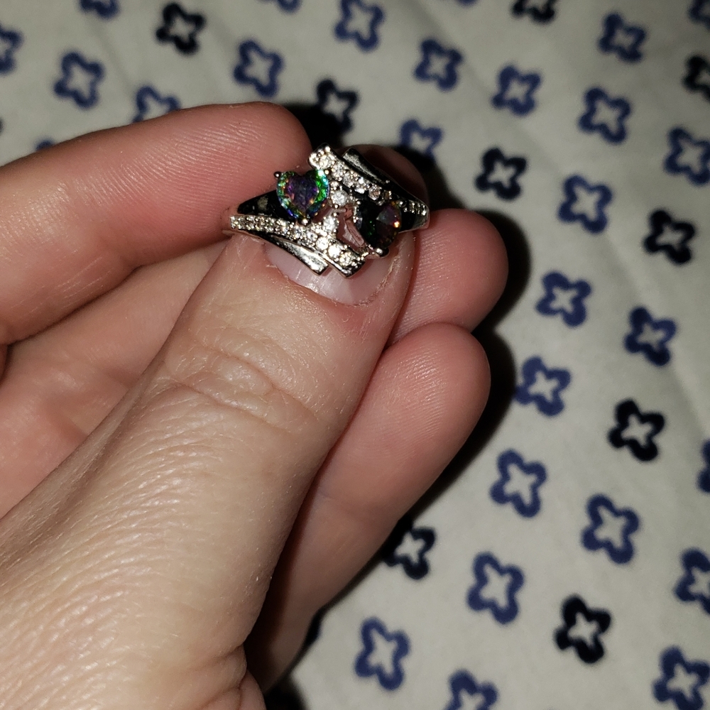 Heart cut rainbow & white topaz ring